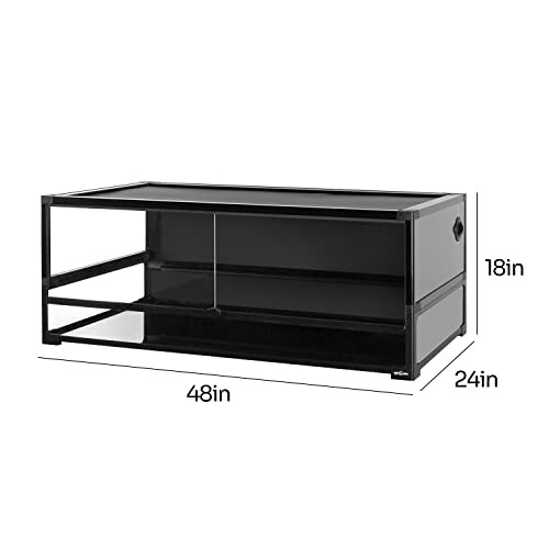 Black metal frame cabinet with dimensions 48x24x18 inches.