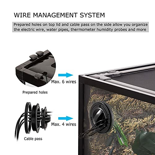 Wire management system for terrarium with cable pass and prepared holes